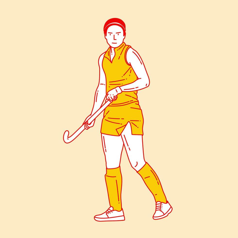 Simple cartoon illustration of women field hockey 6 vector