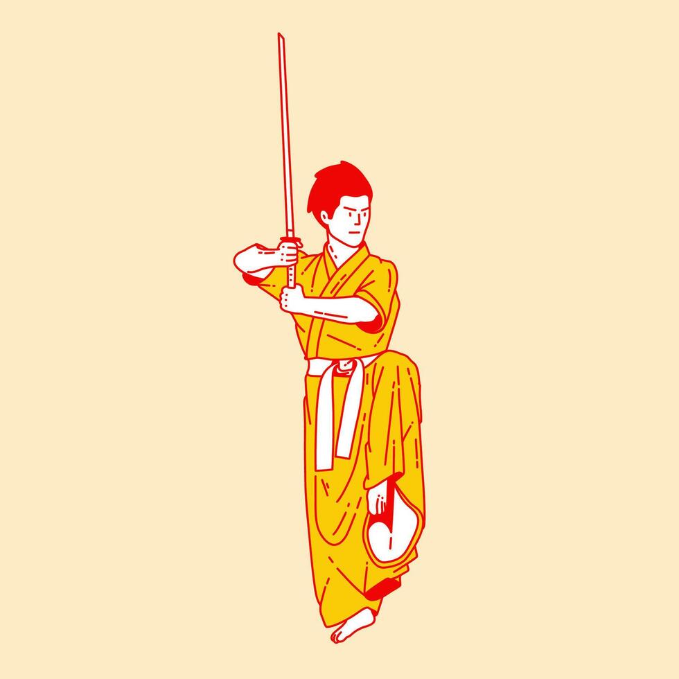 Simple cartoon illustration of a samurai 6 vector