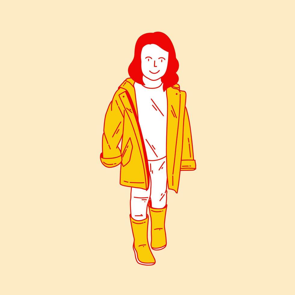 Simple cartoon illustration of a child wearing a raincoat 5 vector