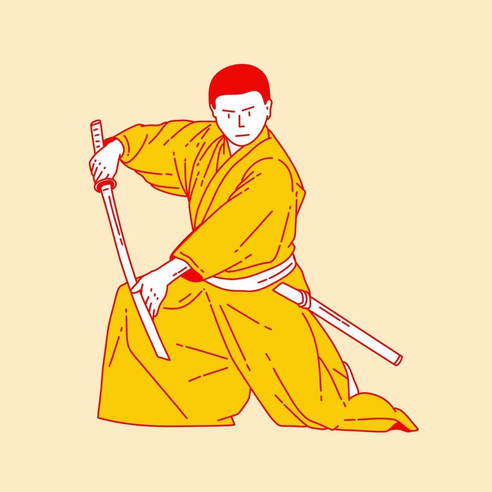 Simple cartoon illustration of a samurai 4 vector