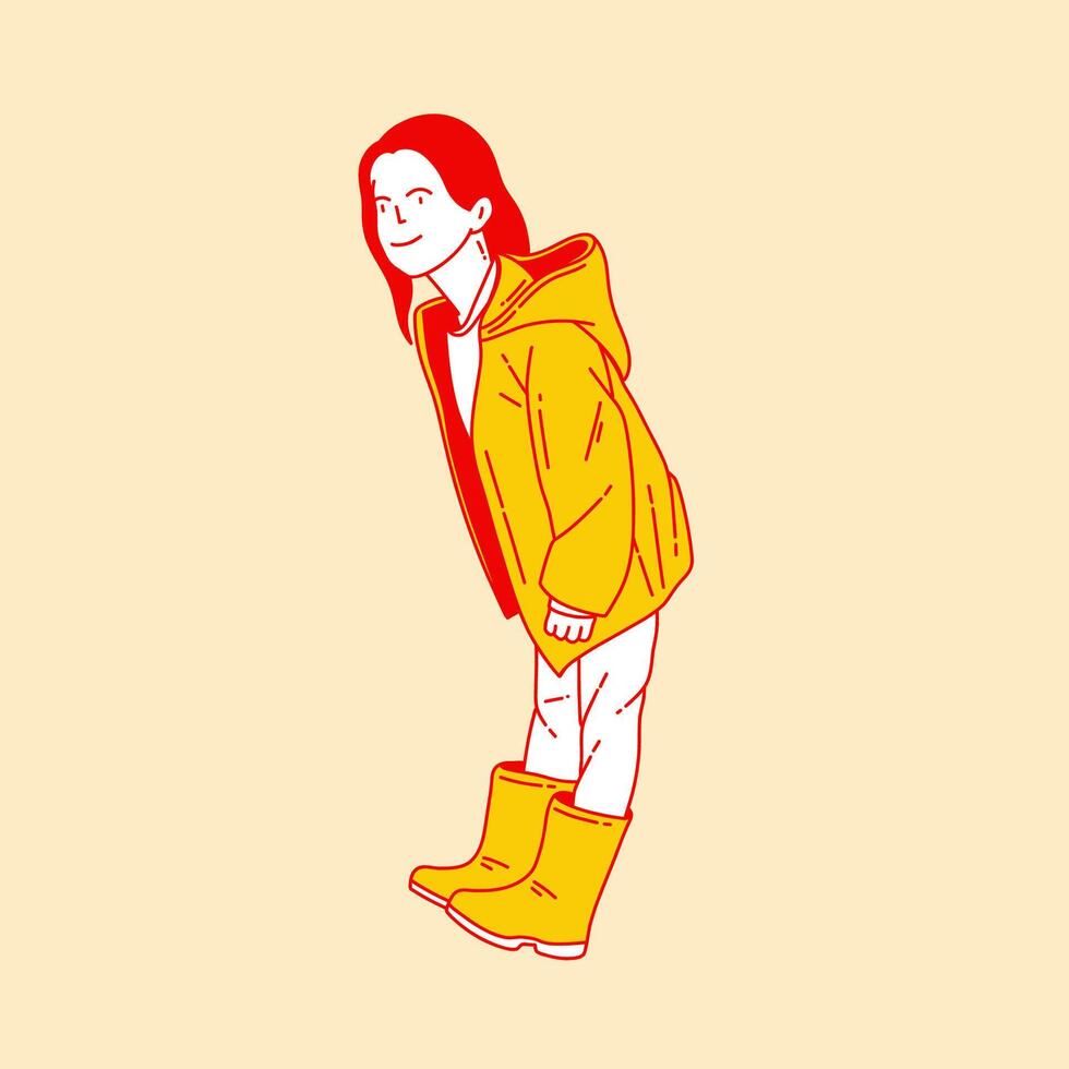 Simple cartoon illustration of a child wearing a raincoat 4 vector