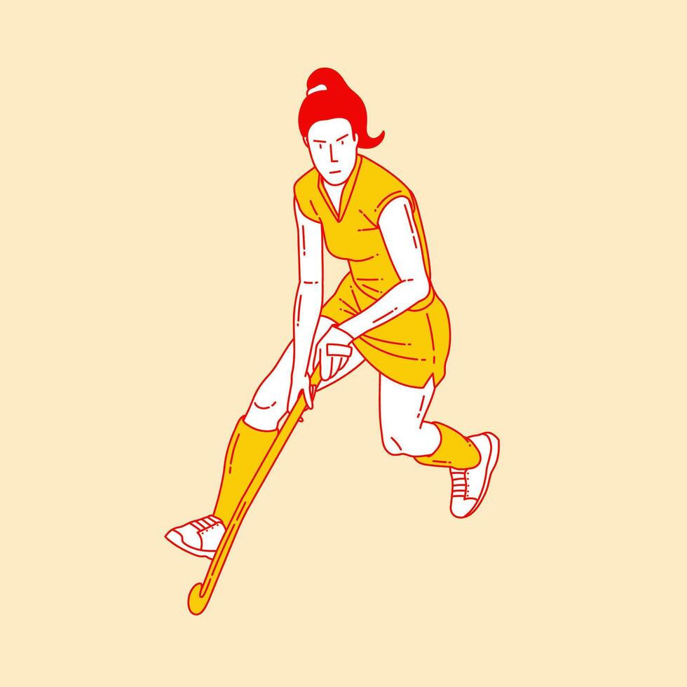 Simple cartoon illustration of women field hockey 1 vector