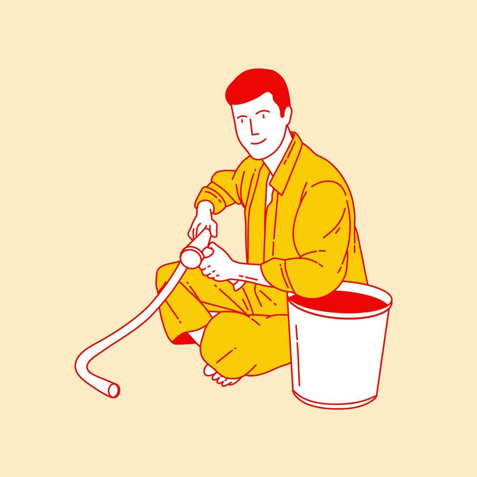 Simple cartoon illustration of a plumber 4 vector