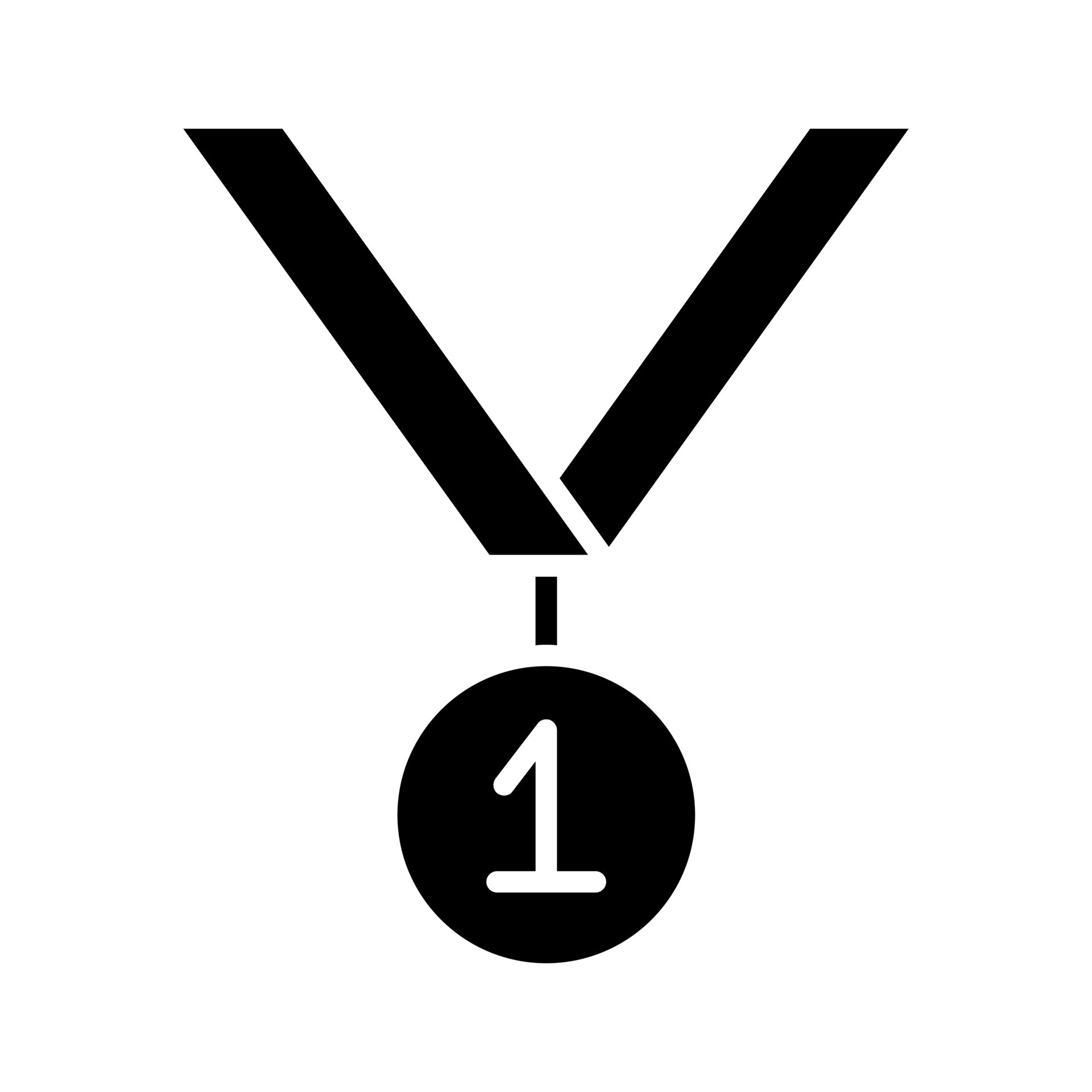 Medal set icon. Gold medal, blue ribbon, number one, award, achievement