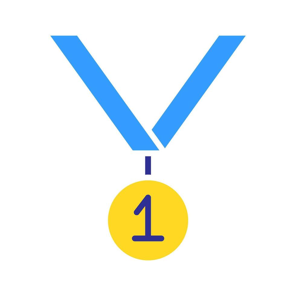 Medal set icon. Gold medal, blue ribbon, number one, award, achievement