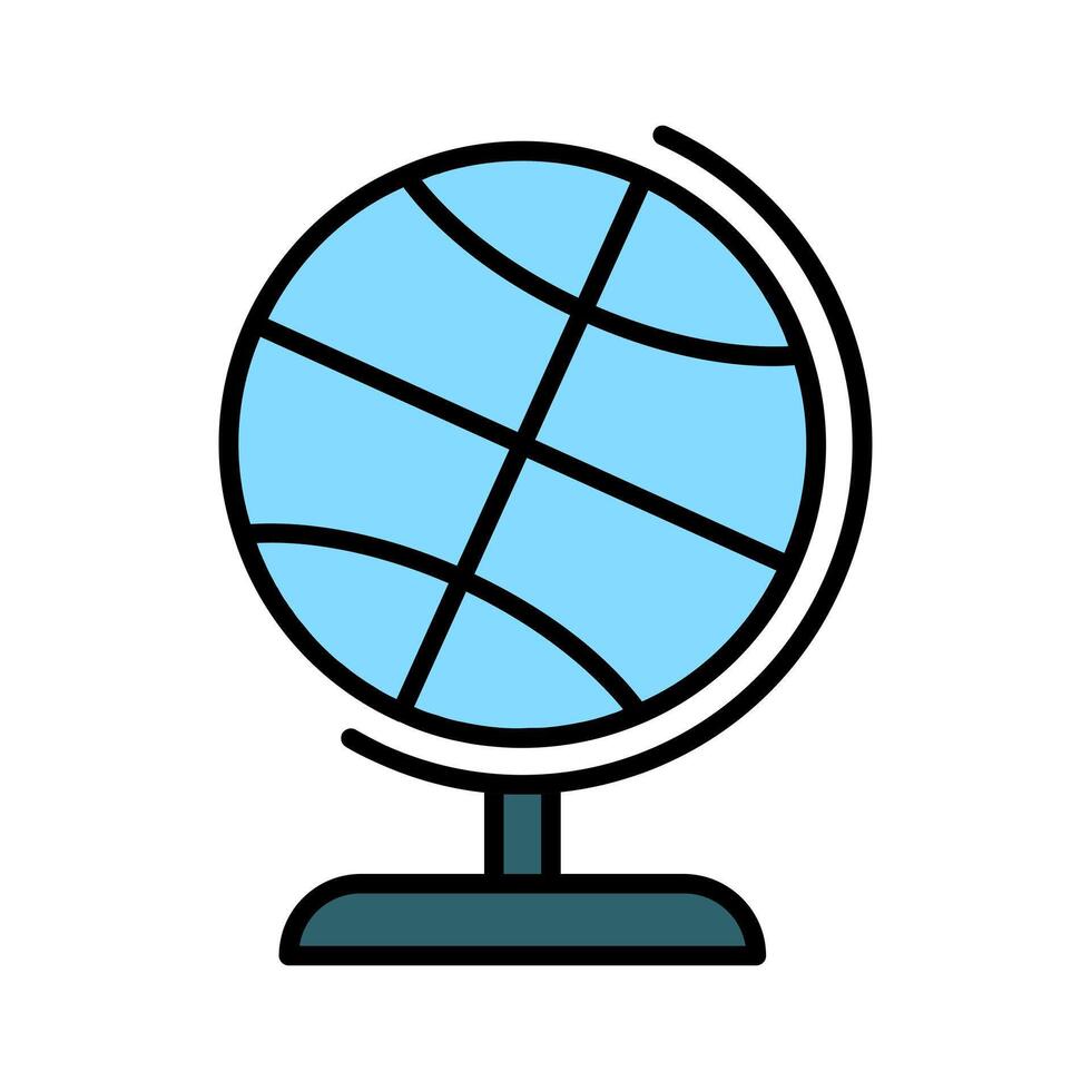 Globe set icon. Blue globe, black stand, world map, geography, Earth, global, travel, education, international, navigation, exploration. vector
