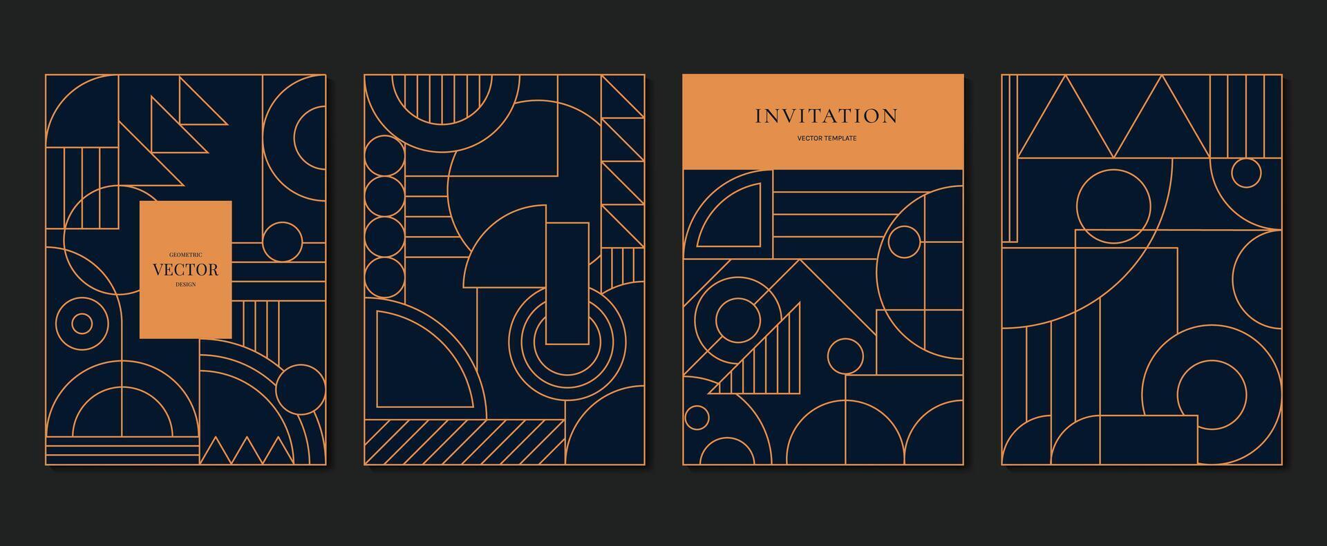 Geometric line pattern cover design . Set invitation card of abstract geometric line art design on dark blue background. Use for wedding invitation, cover, VIP card, print, gala, wallpaper. vector