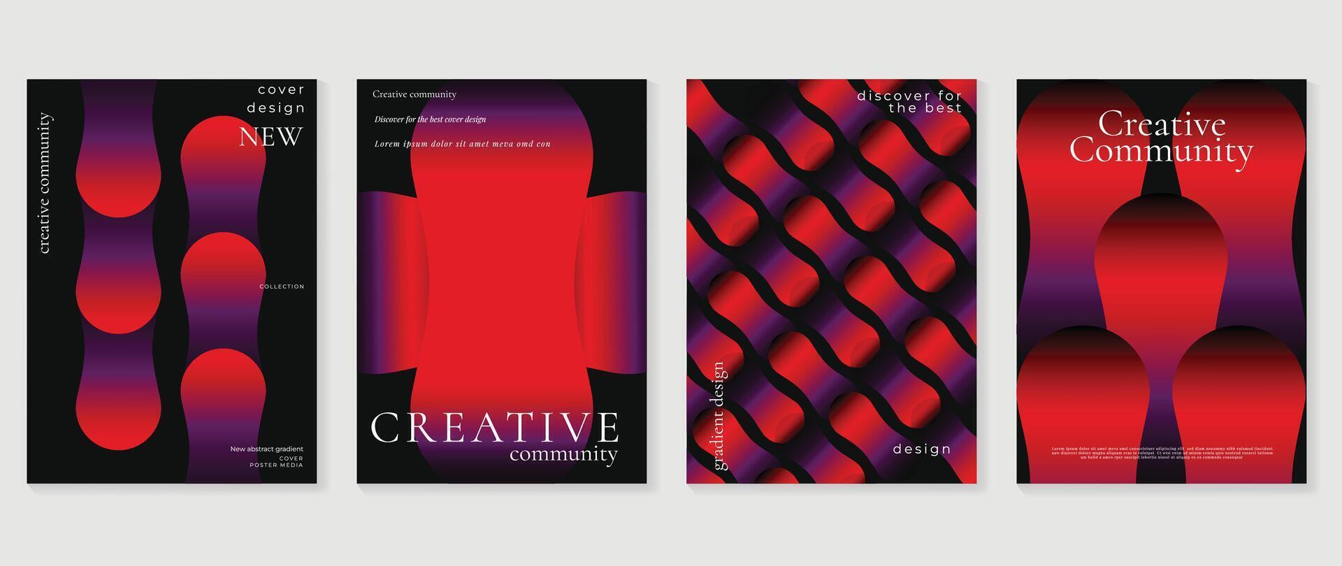 Abstract gradient poster background set. Minimalist style cover template with vibrant perspective 3d geometric prism shapes collection. Ideal design for social media, cover, banner, flyer. vector
