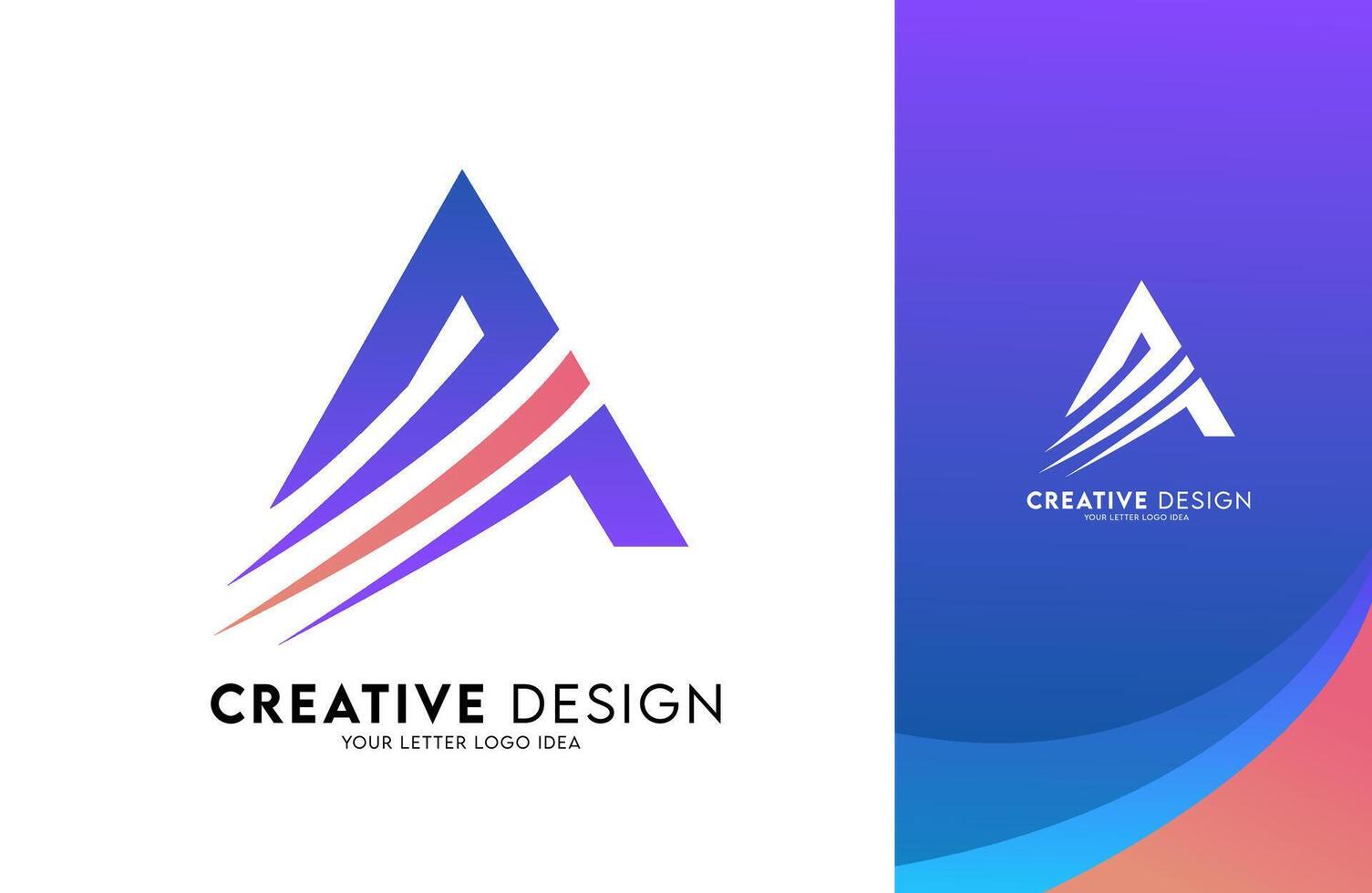 Letter A in Purple and Orange made of curved lines and swooshes. Creative A design icon vector