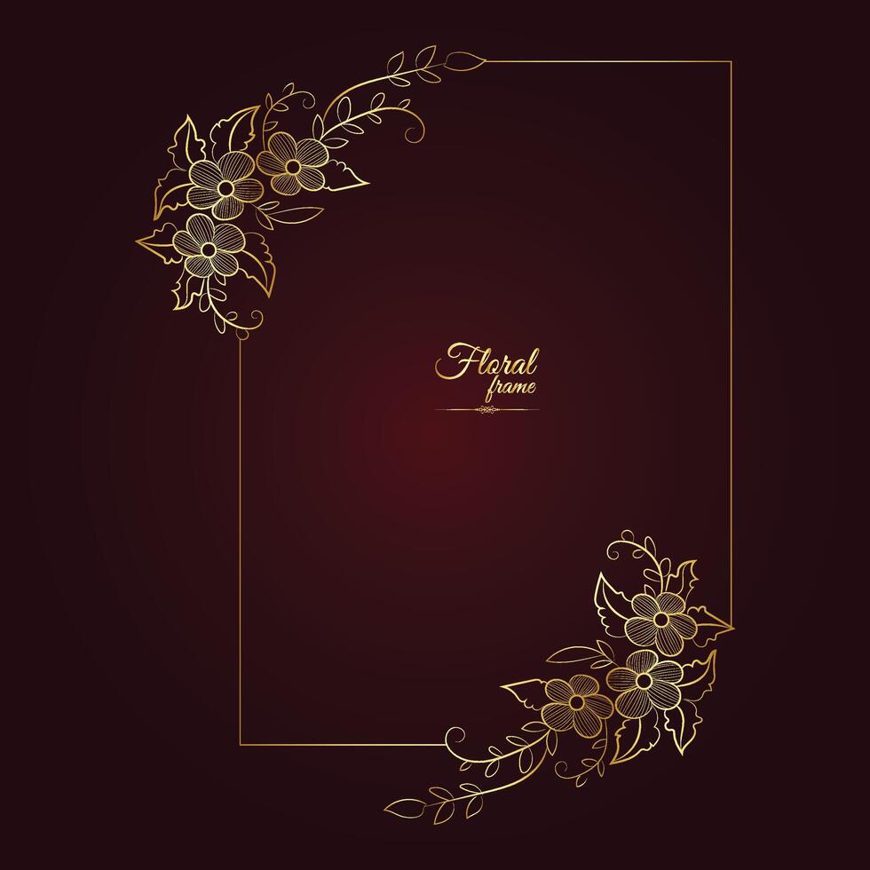Gold shiny glowing vintage frame with flower isolated floral background Golden luxury frame vector