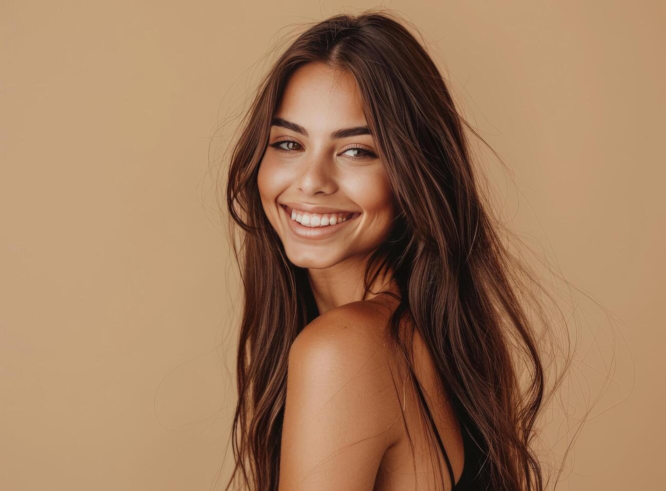 Smiling Woman With Long Brown Hair photo