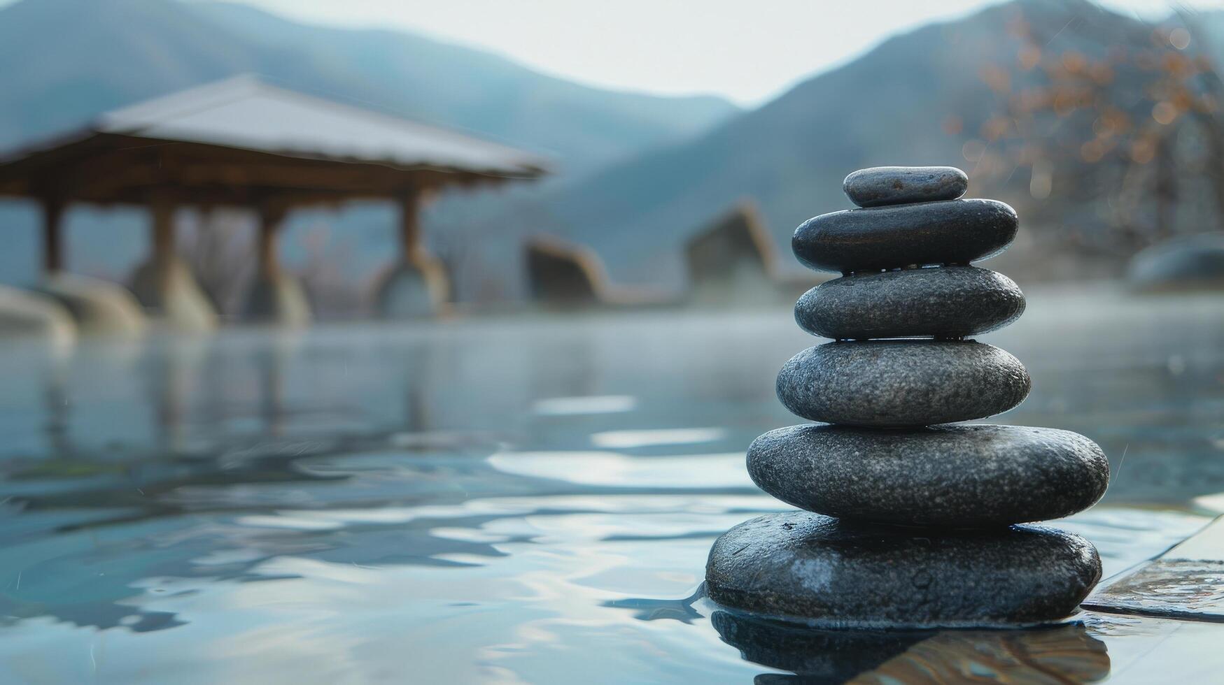 Stack of Rocks on Wooden Dock photo