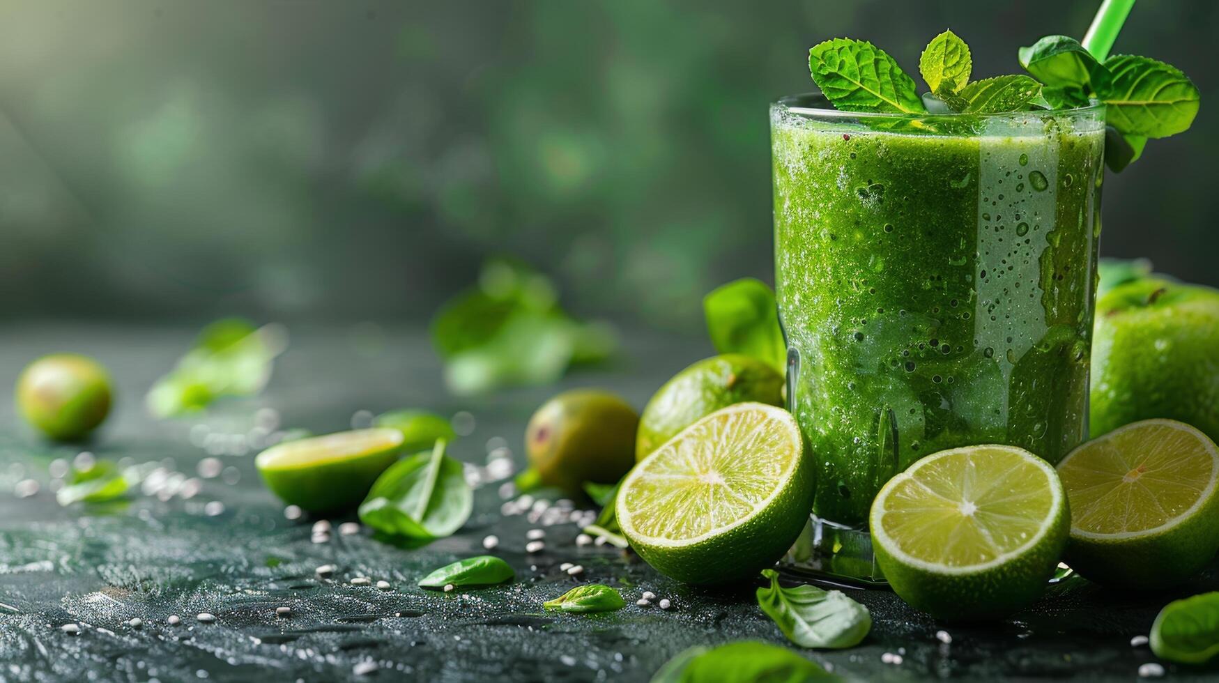 Refreshing Green Smoothie With Limes and Mints photo
