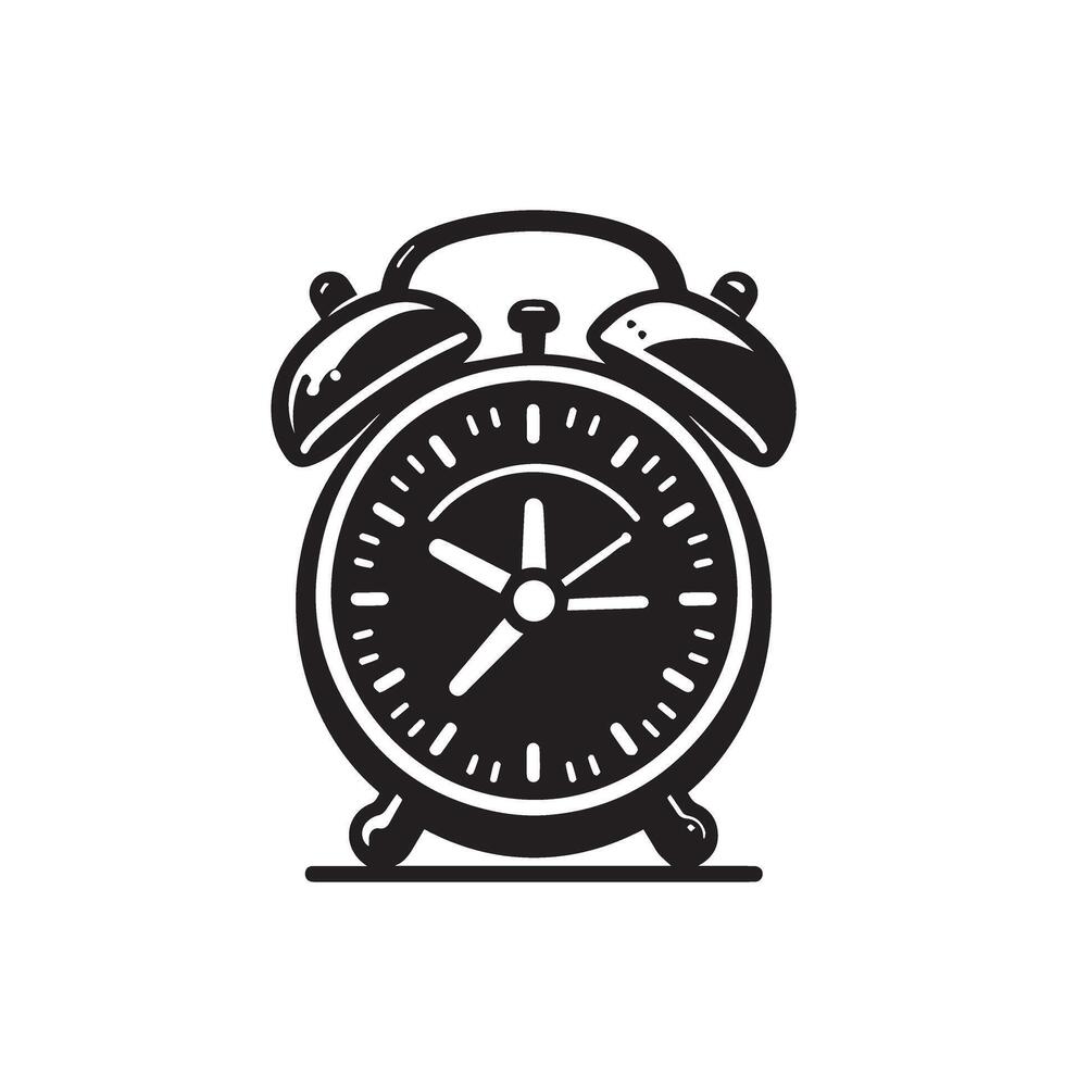 Alarm clock silhouette illustration. Alarm clock logo type ,black icon. vector