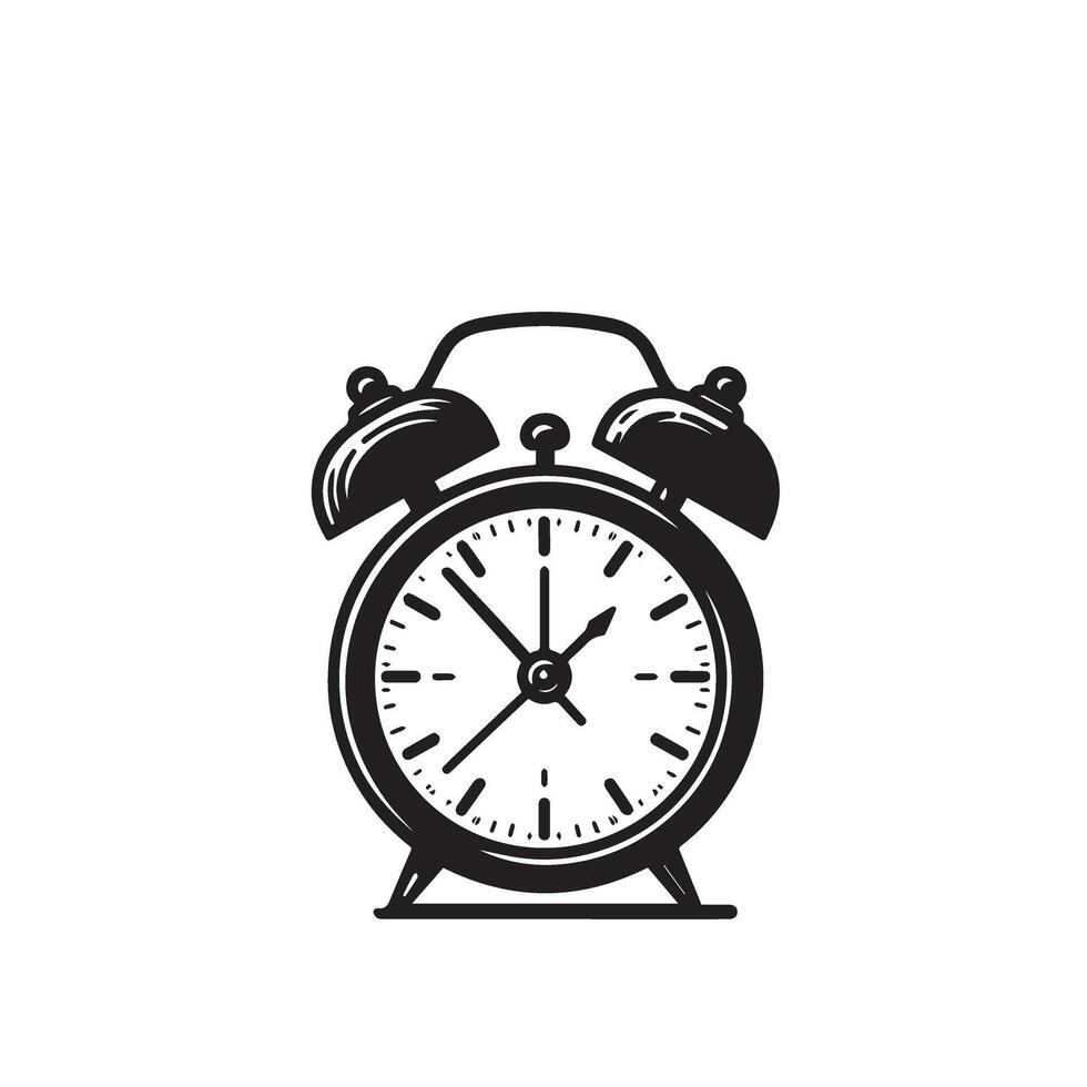 Alarm clock silhouette illustration. Alarm clock logo type ,black icon. vector