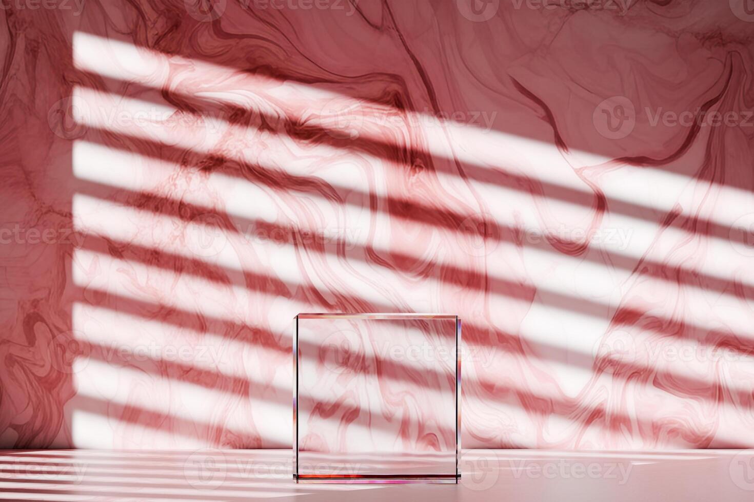 3D rendering of transparent podium for product presentation in room photo