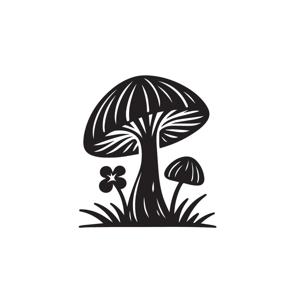 Mushroom silhouette illustration. Mushroom logo, mushroom black icon vector