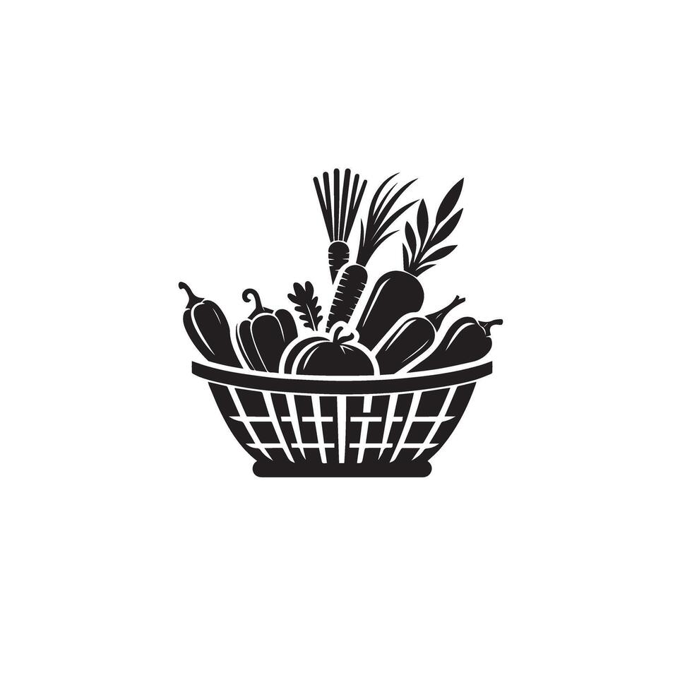 Vegetable with basket silhouette. Vegetable logo, vegetable illustration. vegetable black icon on white background. vector