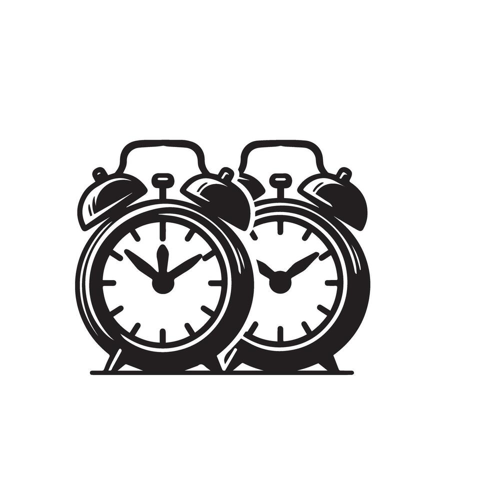 Alarm clock silhouette illustration. Alarm clock logo type ,black icon. vector