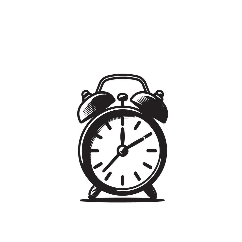 Alarm clock silhouette illustration. Alarm clock logo type ,black icon. vector