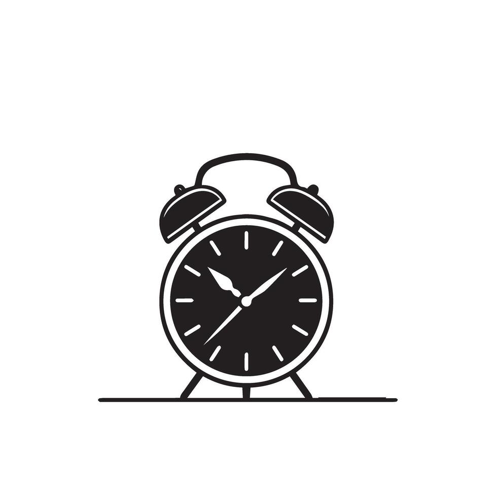 Alarm clock silhouette illustration. Alarm clock logo type ,black icon. vector