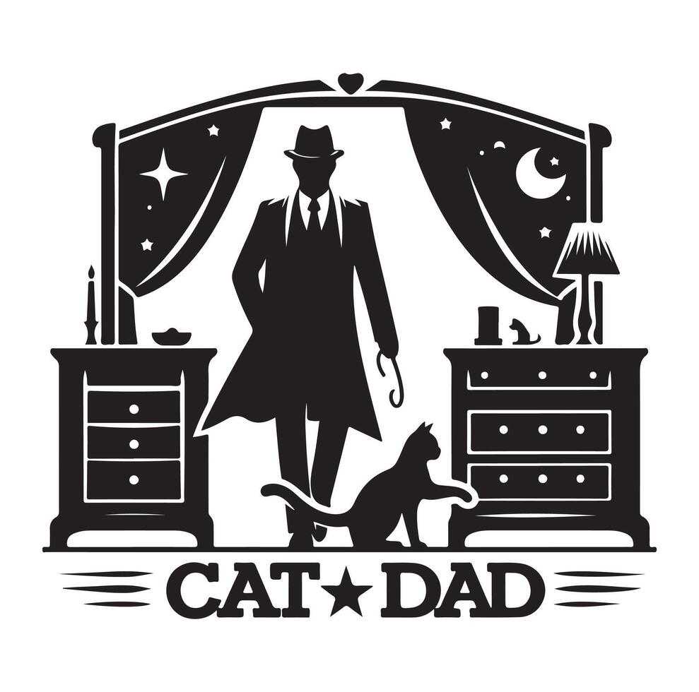 cat dad silhouette Cat lover silhouette on a white background vector