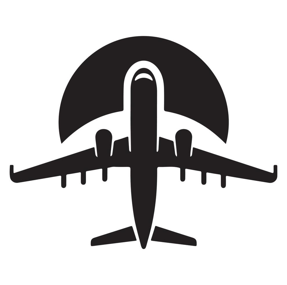 Airplane silhouette. Passenger plane landing, back front and bottom views, aircraft jet silhouettes illustration icons vector