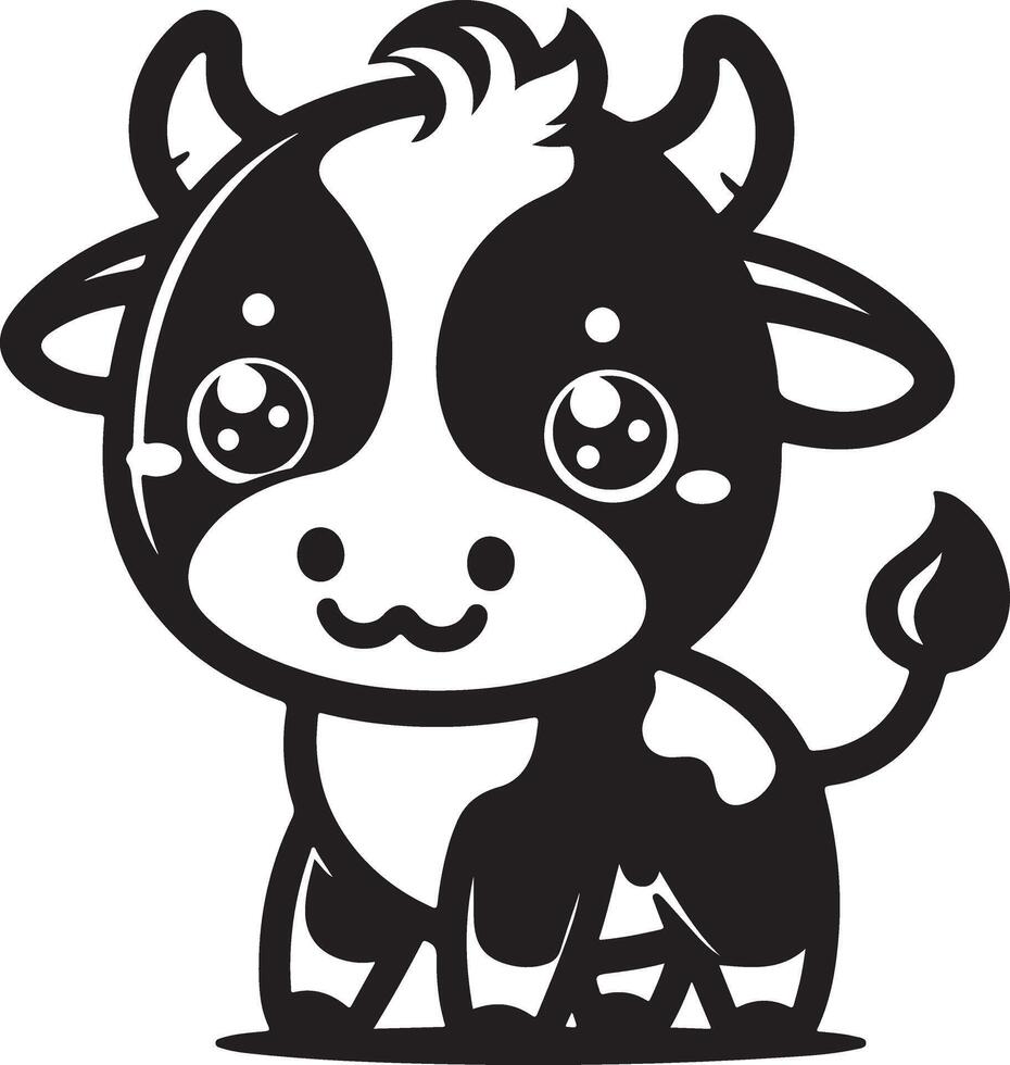 Cute Cow Art, black color silhouette vector