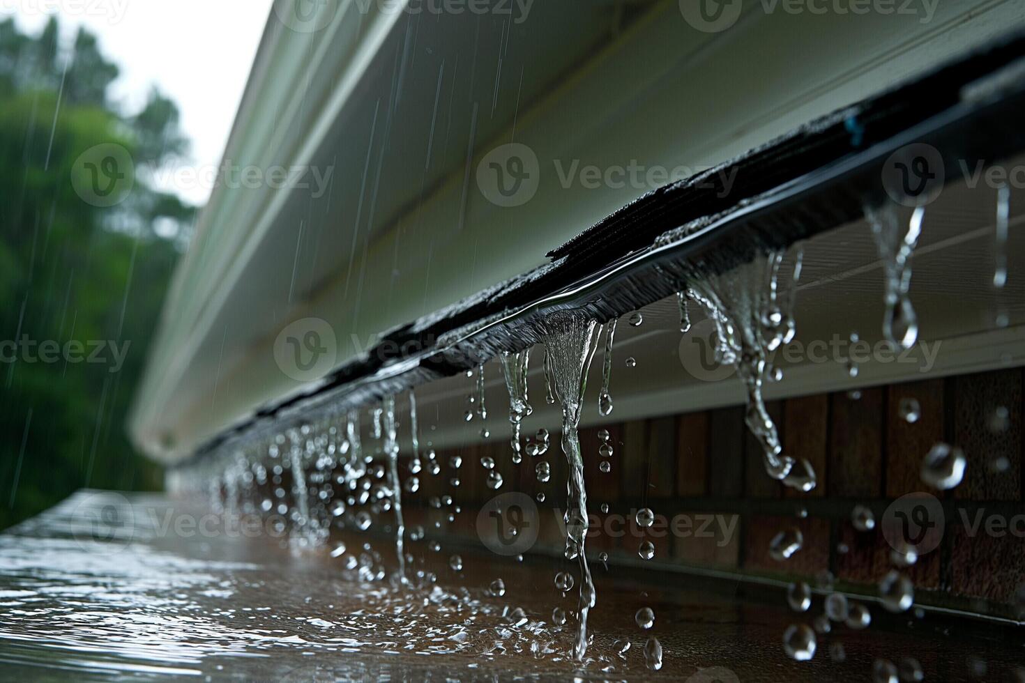 Closeup of overflowing gutter during intense monsoonal showers photo