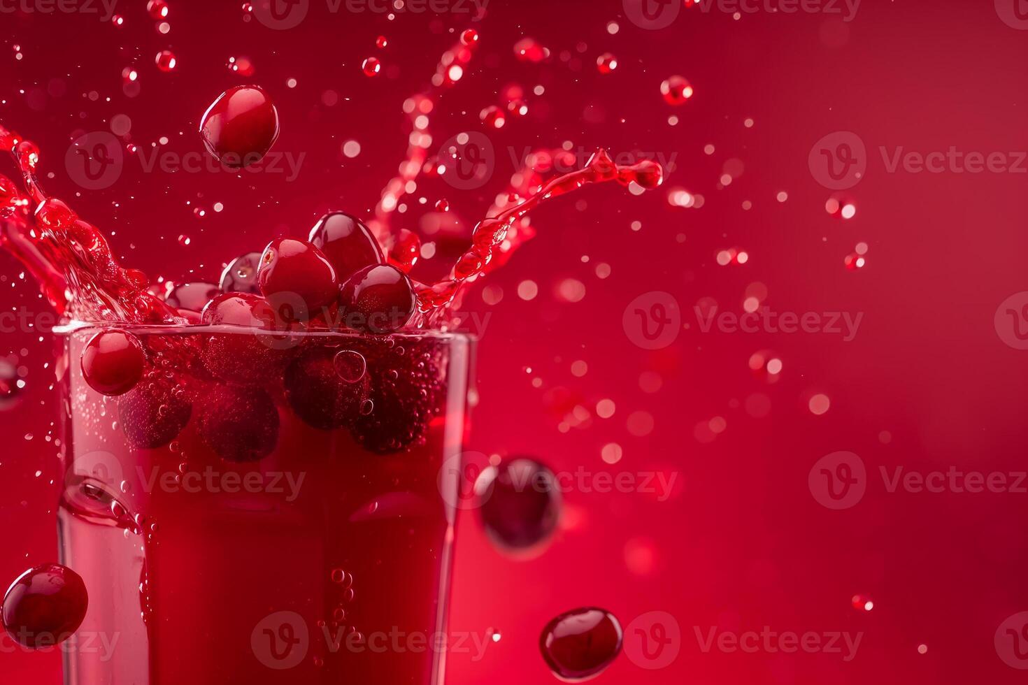 Cranberry juice splash on a dark red to pink gradient background, rich and vibrant photo
