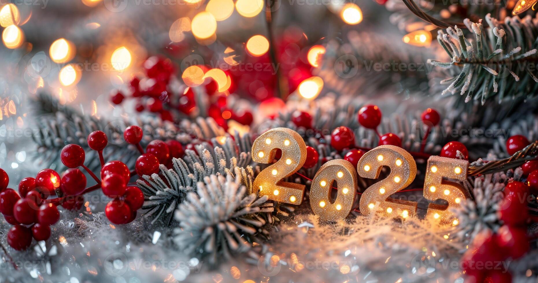 Burning Light Bulbs in 2025 Numbers in New Year Decorations photo