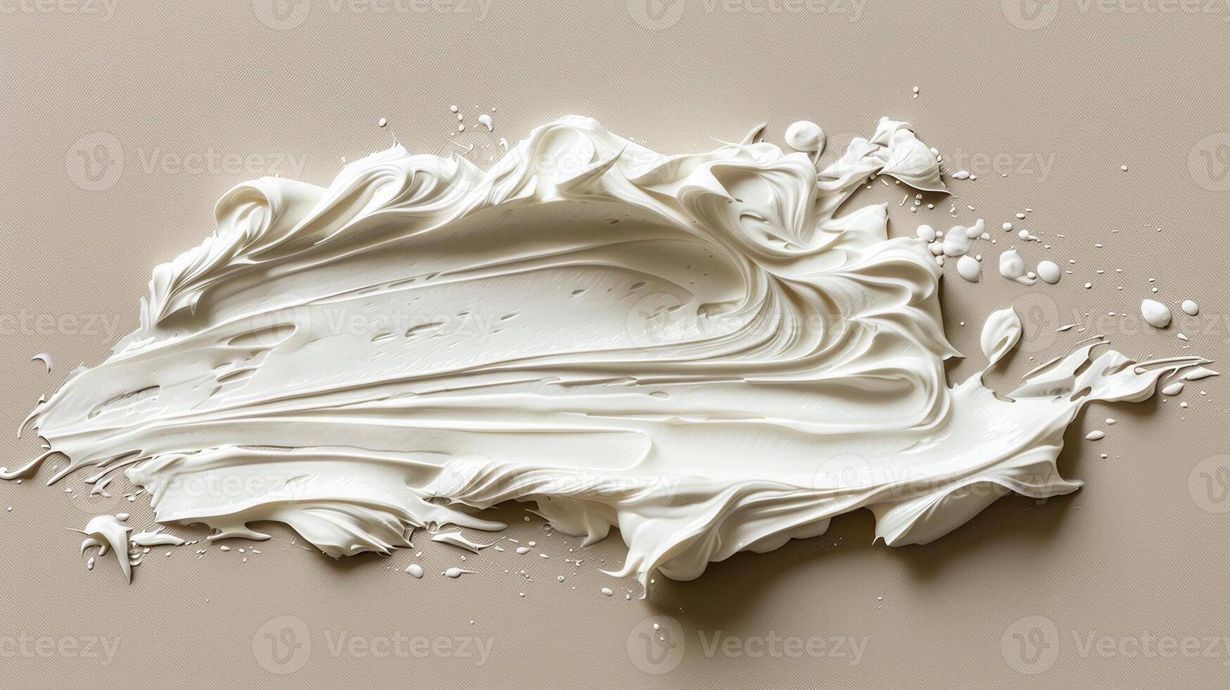 Top View Photo of White Cream Smear on Beige Background. Skincare Concept. Sunscreen Importance