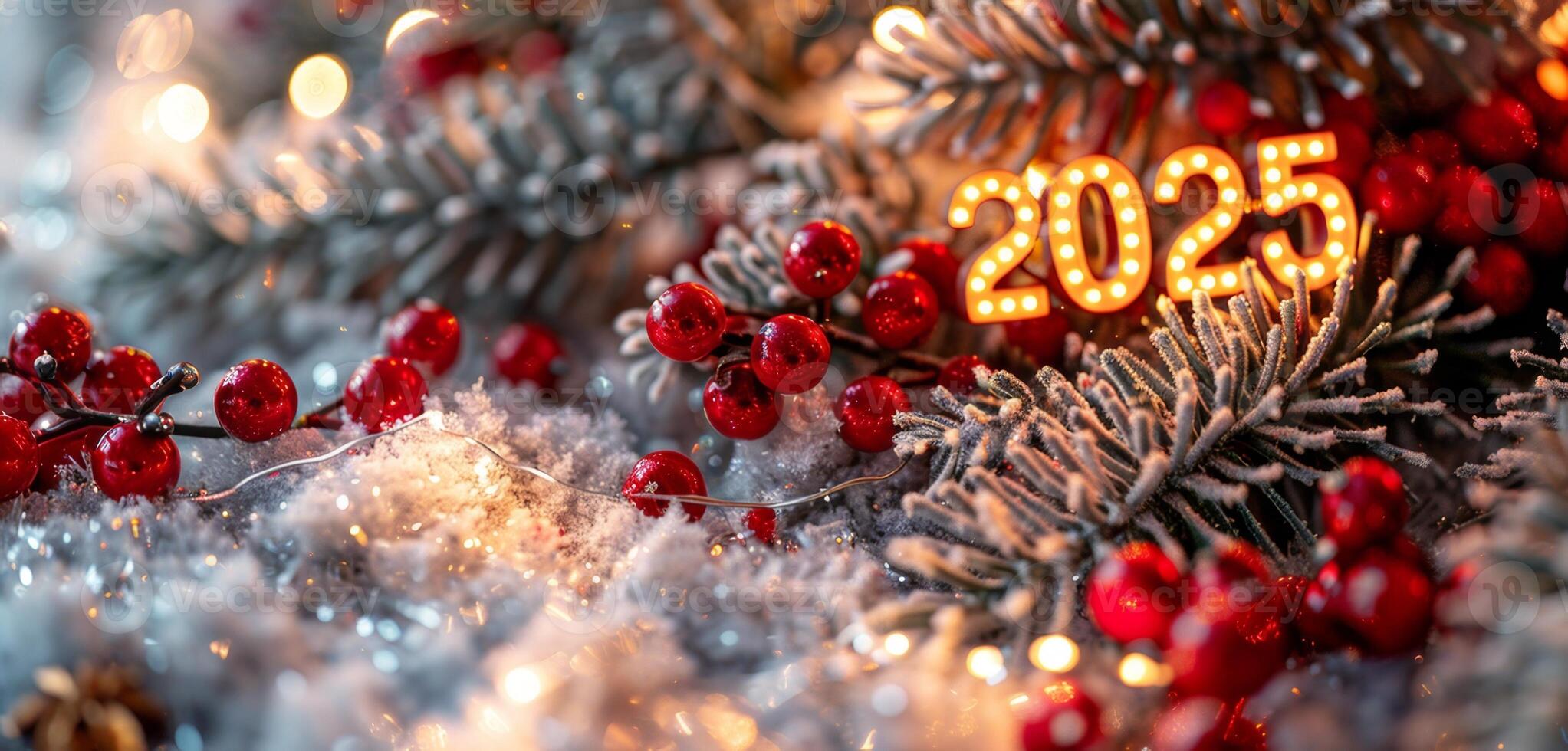 2025. Burning Light Bulbs in 2025 Numbers in New Year Decorations photo