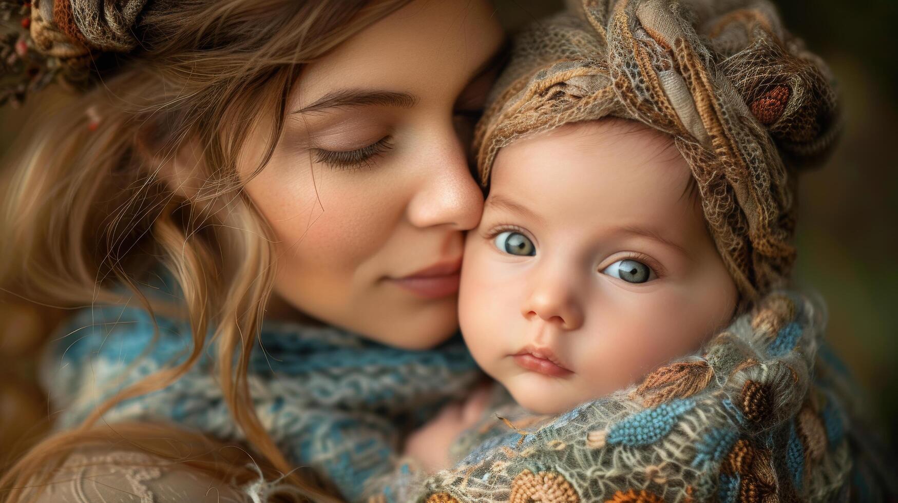 Woman Kissing Baby on the Cheek photo
