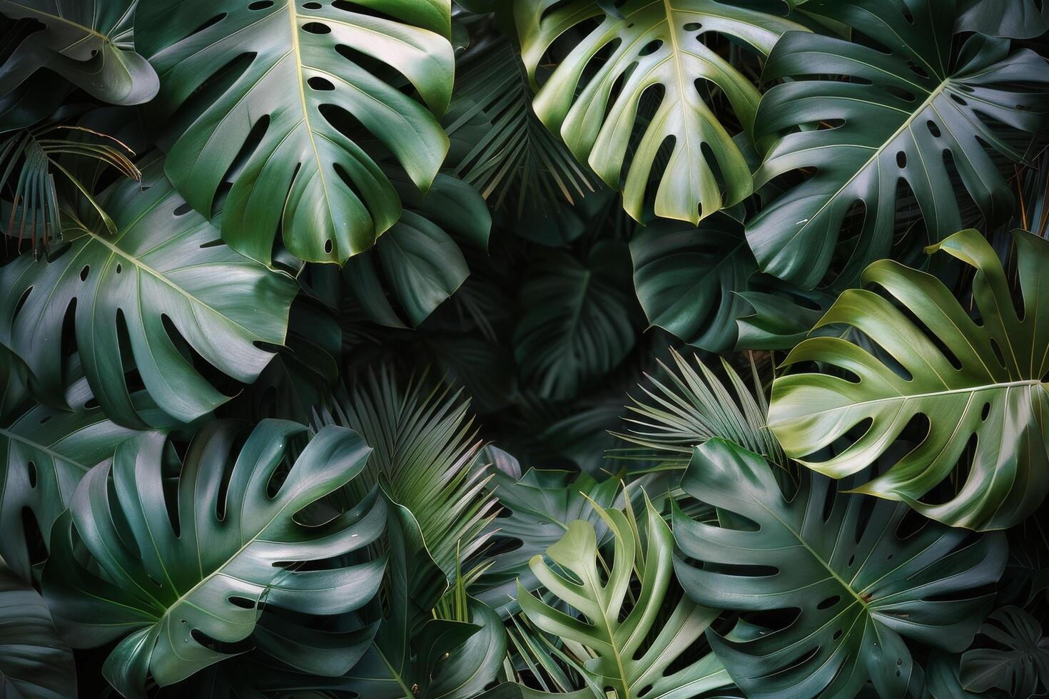Green Leaves on Blue Background photo