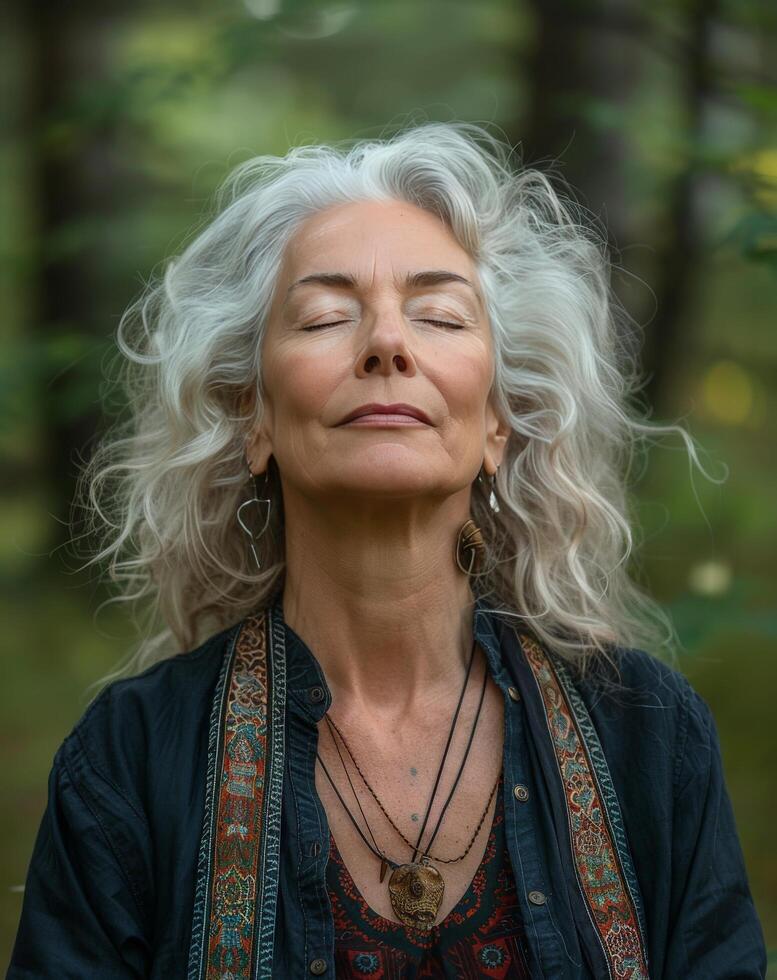 Woman With Grey Hair and Necklace photo
