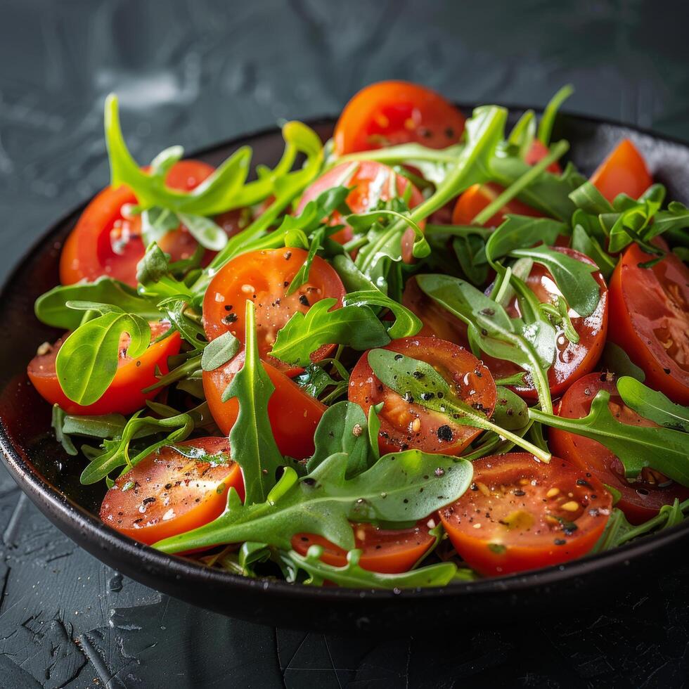 Black Bowl Filled With Salad on Table photo