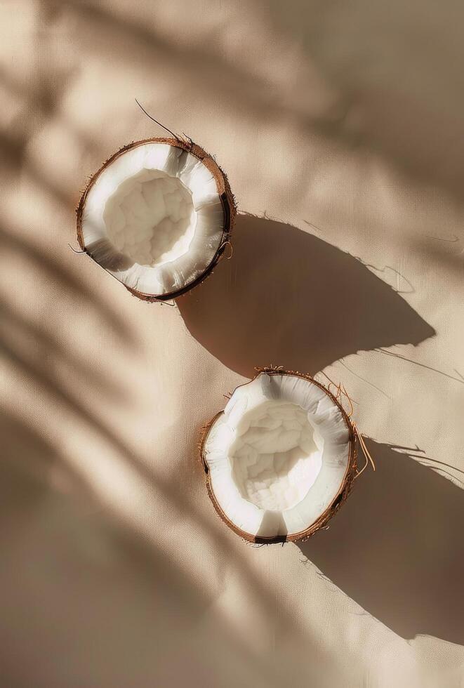 Two Coconuts on Table photo