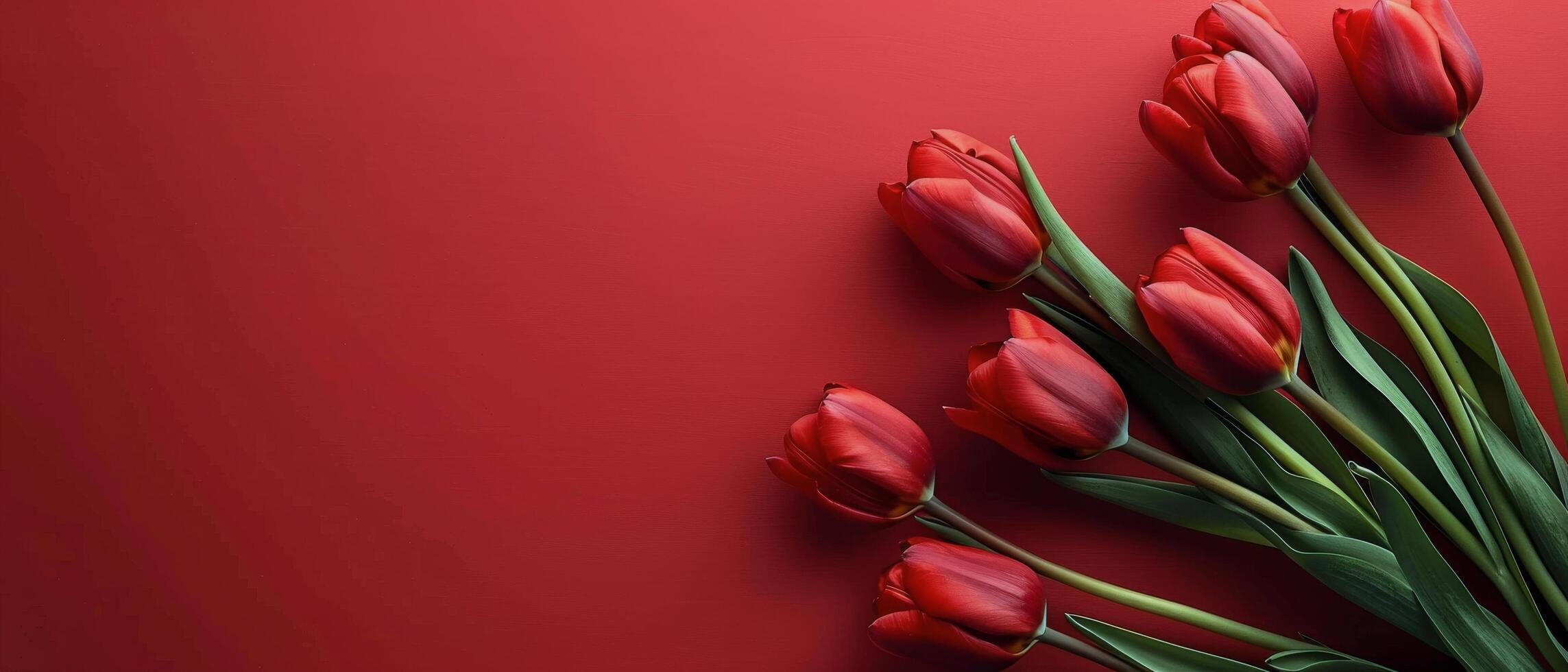 Bouquet of Red Tulips on Red Background photo