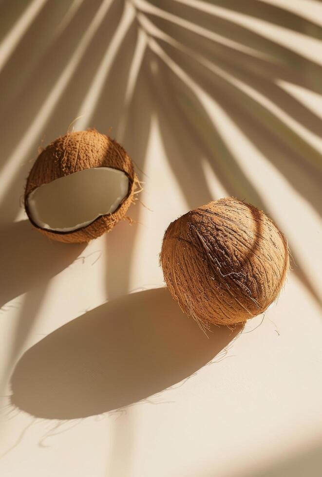Two Coconuts on Table photo