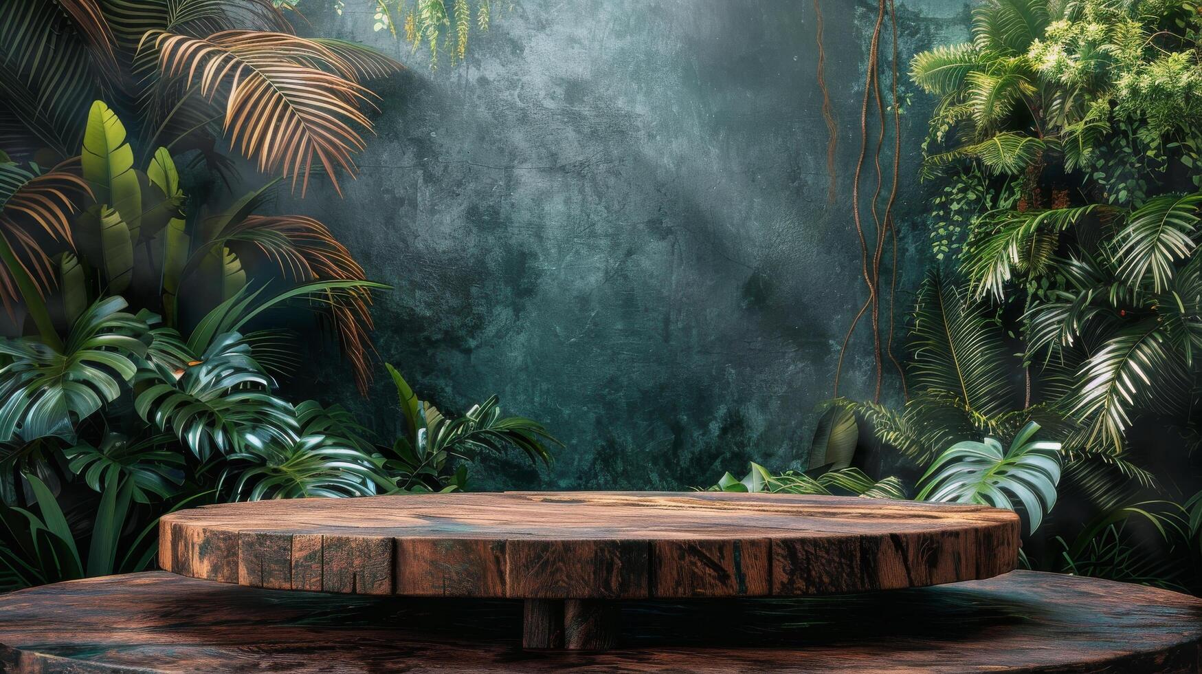 Wooden Table With Plant Background photo