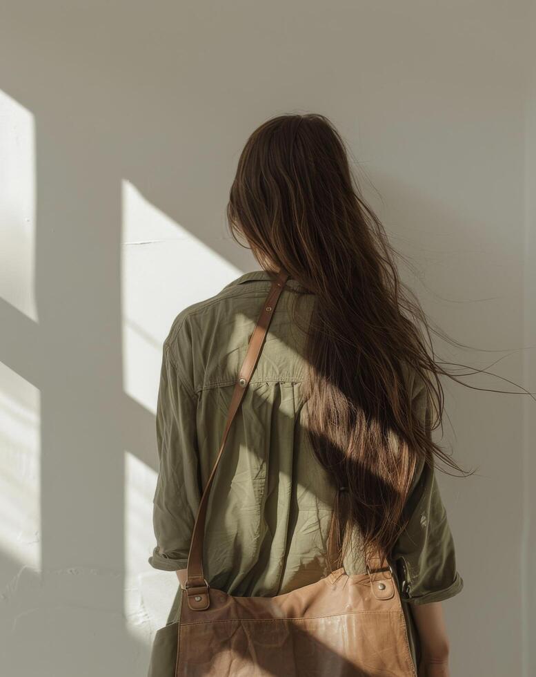 Woman Standing Against Wall photo