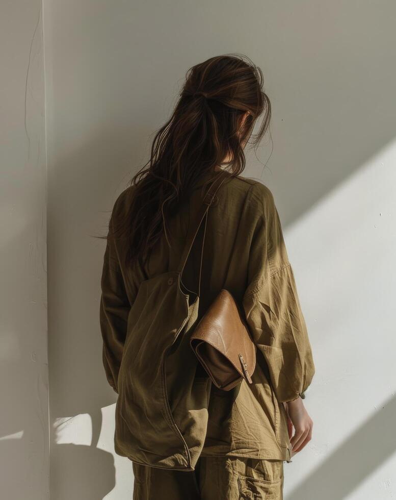 Woman Standing Against Wall photo