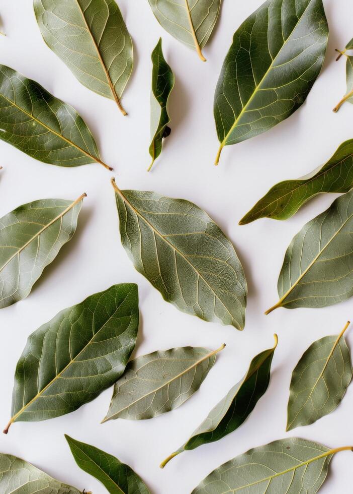 White Table Covered With Green Leaves photo