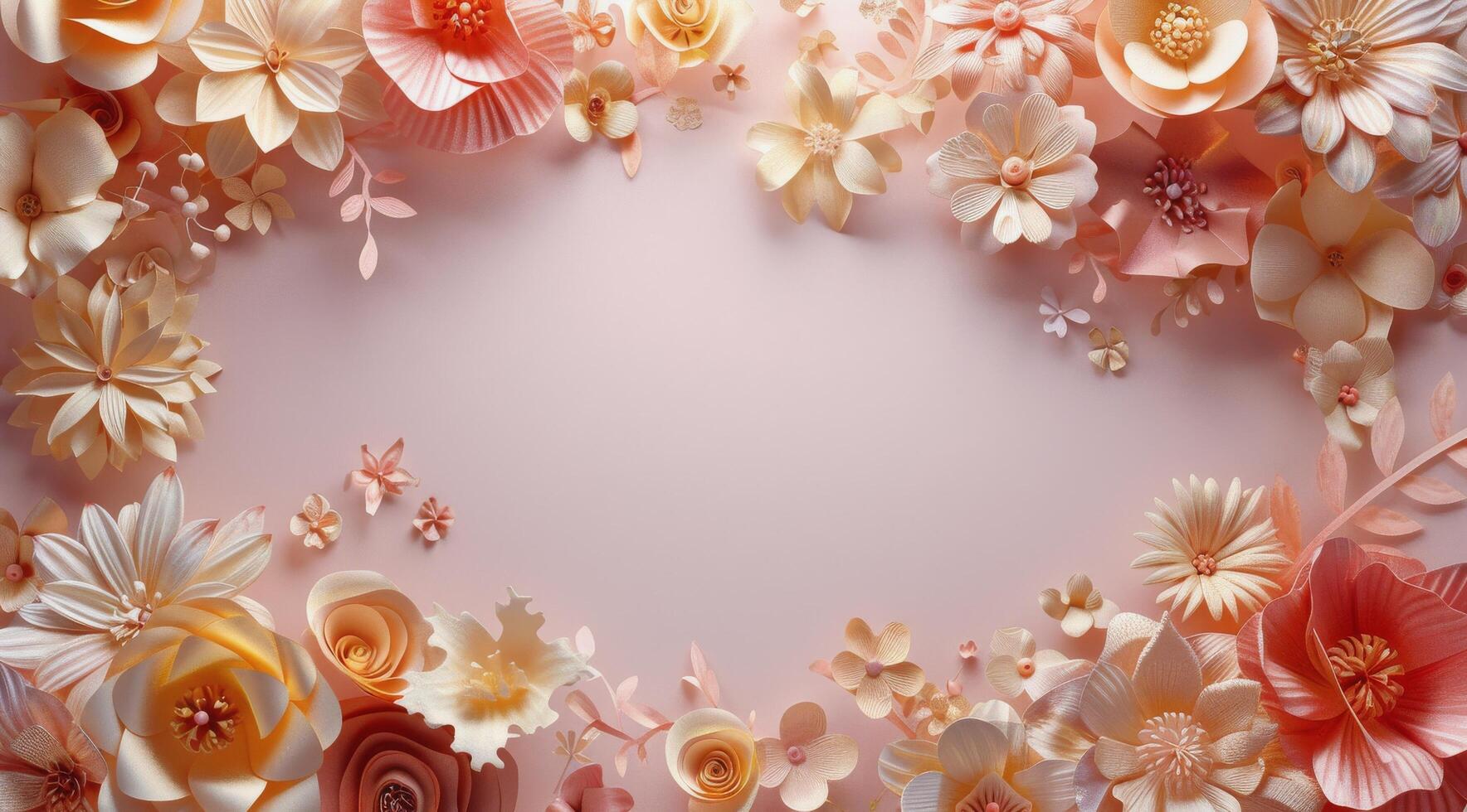 Paper Flowers Arranged in a Circle on Pink Background photo