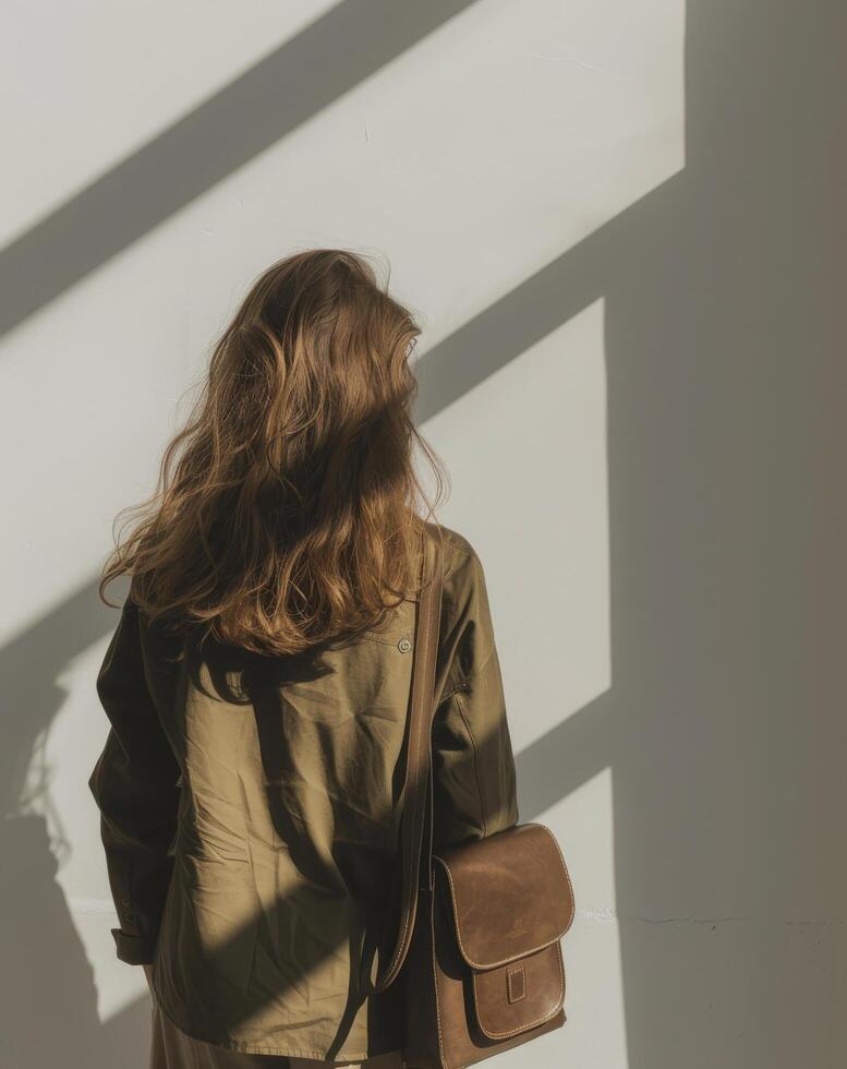 Woman Standing Against Wall photo