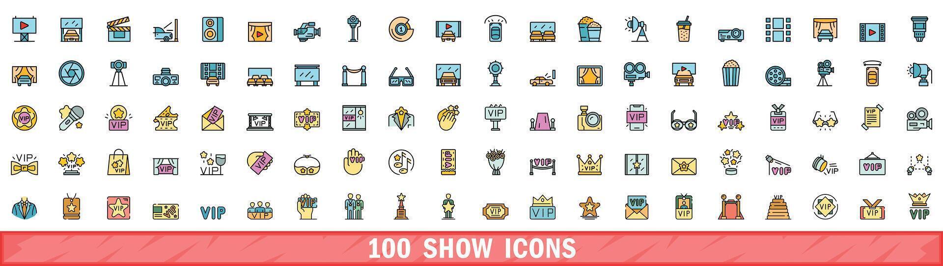 100 show icons set, color line style vector