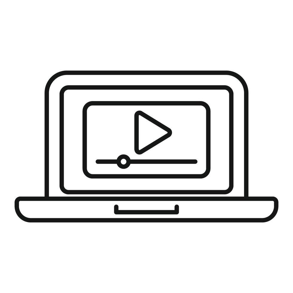 Outline of laptop with play button icon vector
