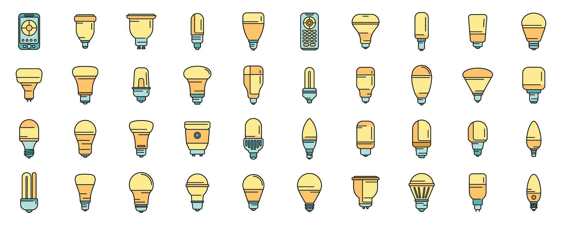 Smart lightbulb icons set color line vector
