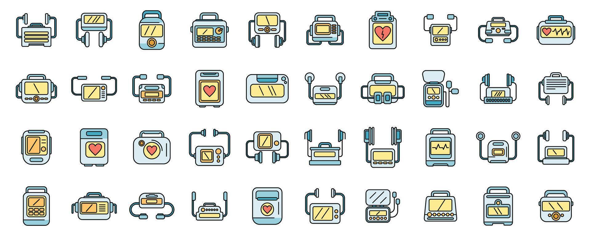 Defibrillator icons set color line vector